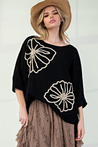 Flower Pattern Knit Sweater Top