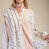 Mixed Stripe Button Down Shirt - Khaki PREORDER