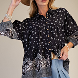 Border Printed Button Down Top - Black PREORDER