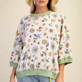 Printed Waffle Knit Pullover - Sage Rust - FINAL SALE