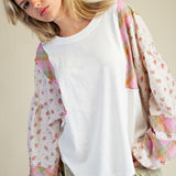 Mixed Print Washed Cotton Slub Top - White PREORDER