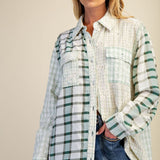 Plaid Star Patch Back Washed Shirt - Sage Green PREORDER