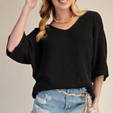 3/4 Sleeve Knitted Sweater - Black PREORDER