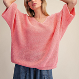 3/4 Sleeve Knitted Sweater - Candy Pink PREORDER