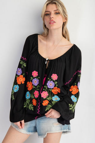 Amelia Embroidered Top - Black