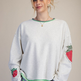 Strawberry Patch Washed Terry Pullover - Lt Heather Grey PREORDER