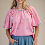 Embroidery Detailing Cotton Linen Top PREORDER