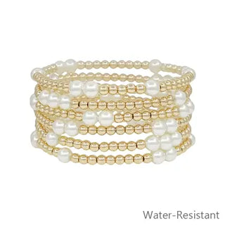 Beaded And Pearl Water Resistant Stretch Bracelet