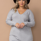 Soft Fine Knit Exposed Seam V-Neck Sweater - Grey - PREORDER