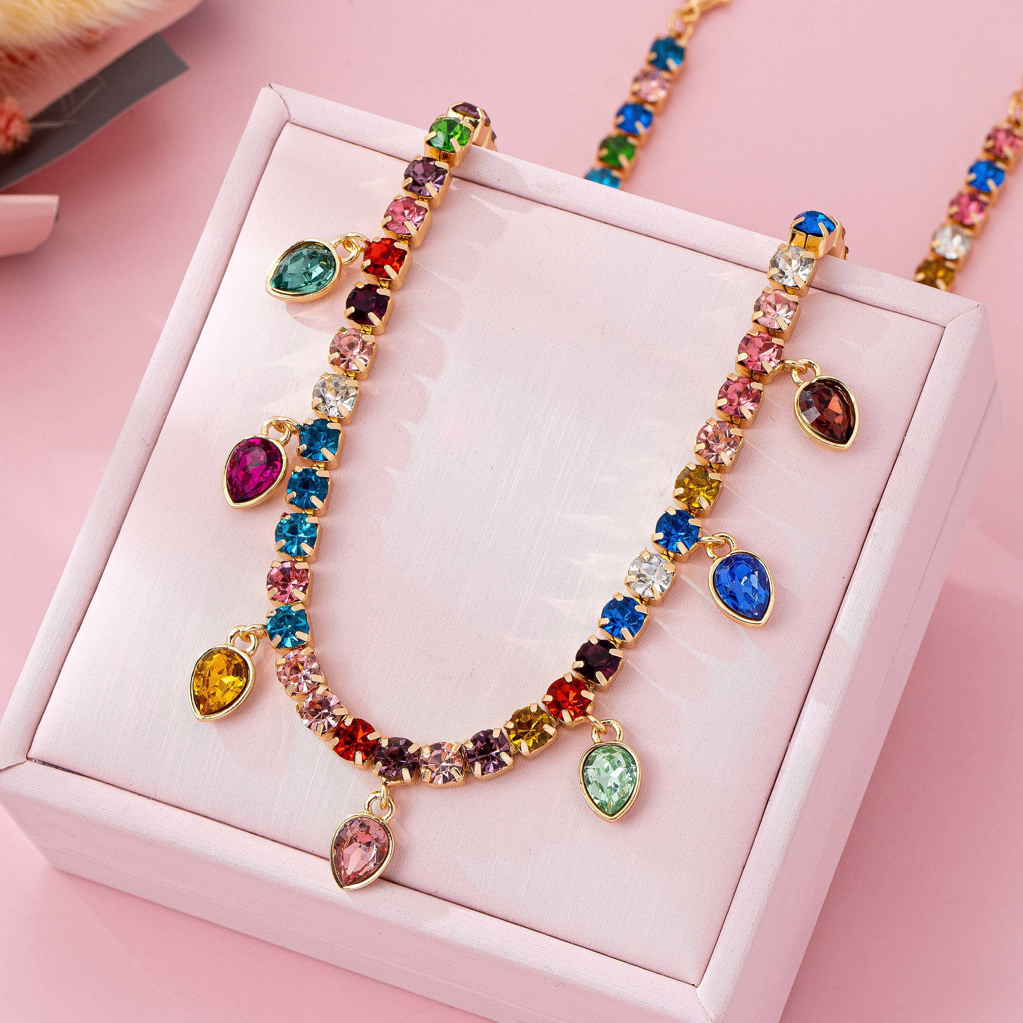 Social Shimmer Crystal Tennis Teardrop Necklace