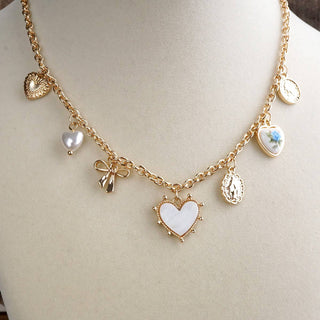 Keepsake Hearts – Multi-Charm Heart Necklace in Gold Tone