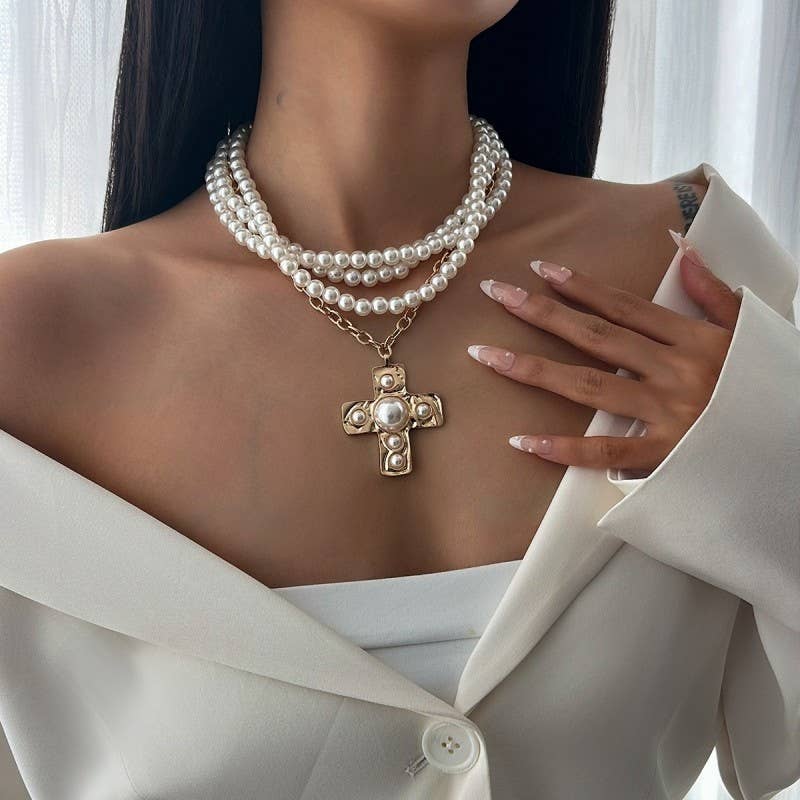 Faithfully Yours Pearl Cross Necklace