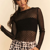 Long Sleeve Dot Crispin Lace Mesh Top - LAST ONES FINAL SALE