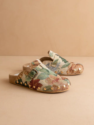 The Toni Studded Buckle Clog - Floral Tapestry