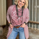 Mauve Striped Mid-Length Cardigan