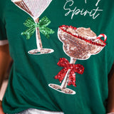 PREORDER- Holiday Spirit Sequin Embroidered Tee