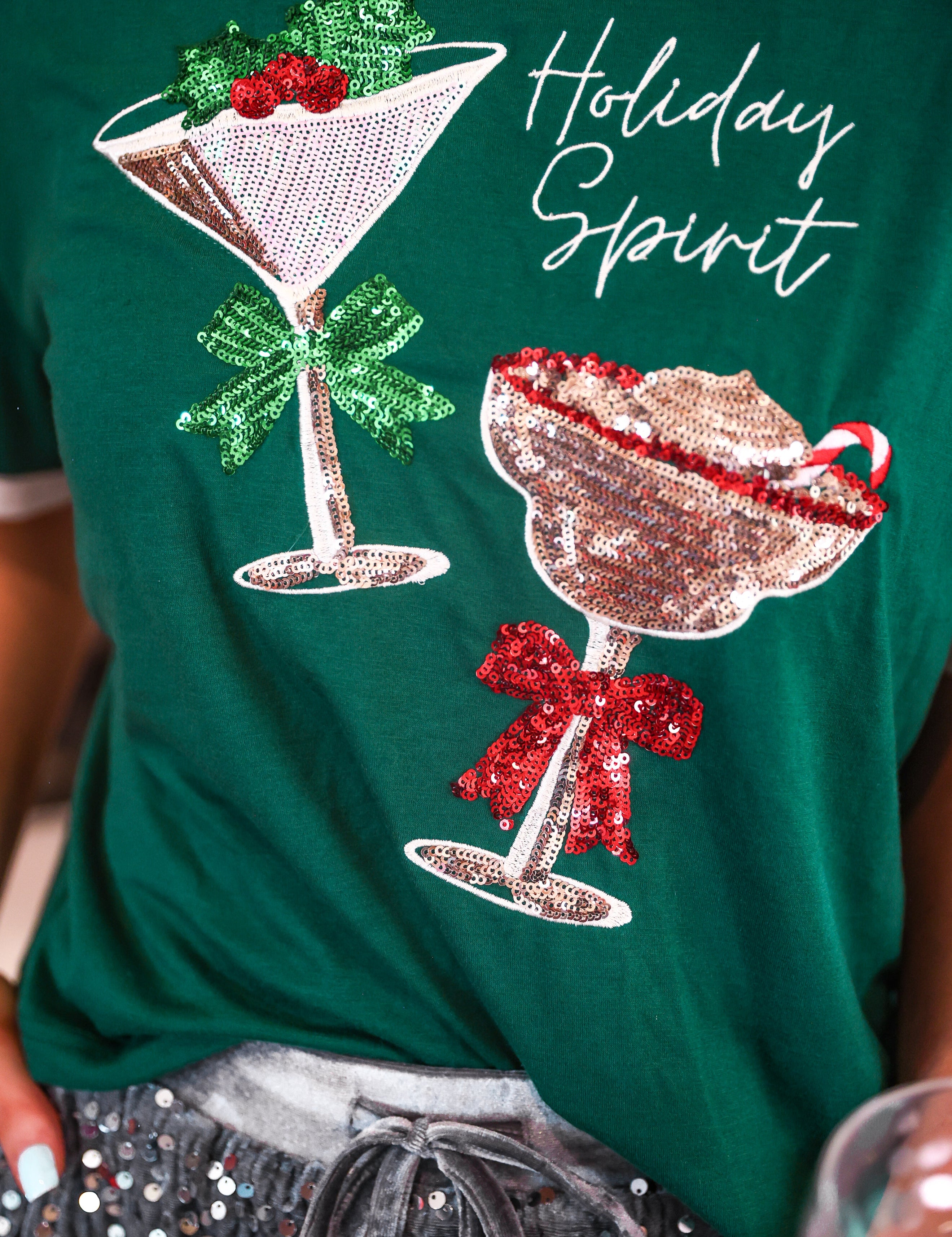 PREORDER- Holiday Spirit Sequin Embroidered Tee