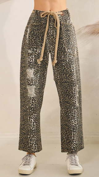 Washed Distressed Leopard Pants