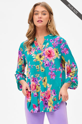 Dear Scarlett Lizzy Top In Teal Floral