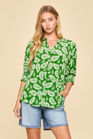 Paisley Print Smocked Lizzy Top