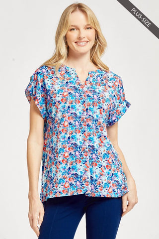 DEAL - Dear Scarlett Short Sleeve Lizzy Top In Blue Multi Floral