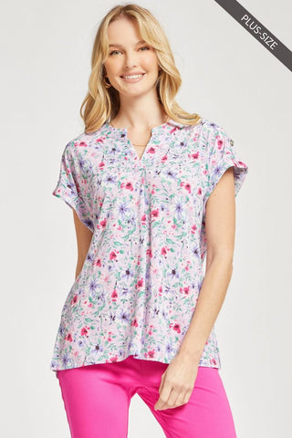 DEAL - Dear Scarlett Short Sleeve Lizzy Top In Lavender Floral.