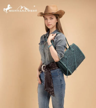 Montana West Tooled Concealed Carry Tote - Turquoise