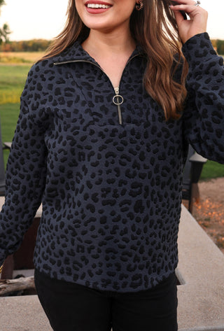 PREORDER - Landon Leopard Top - Quarter Zip