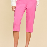 Front Pockets Elastic Waistline Capris - Hot Pink - FINAL SALE