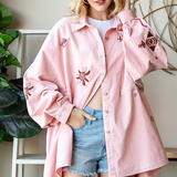 DEAL - Washed Embroidered Button Down Corduroy Shirt PREORDER
