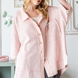 DEAL - Washed Mix Media Collar Neck Oversized Shirt PREORDER