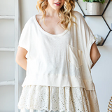 Washed Eyelet Lace Ruffled Short Sleeve Top PREORDER