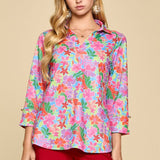 Bright Tropical Print 3/4 Sleeve Sail Away Top - FINAL SALE