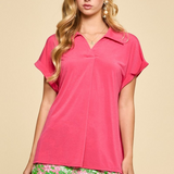 Solid Short Sleeve Sea You Soon Top - Fuchsia - FINAL SALE