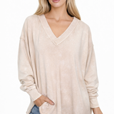 Washed V-Neck Pullover Top - PREORDER
