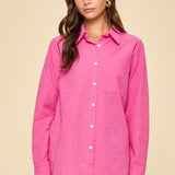 Bailey Embroidered Button Up Top - Hot Pink/Off White PREORDER