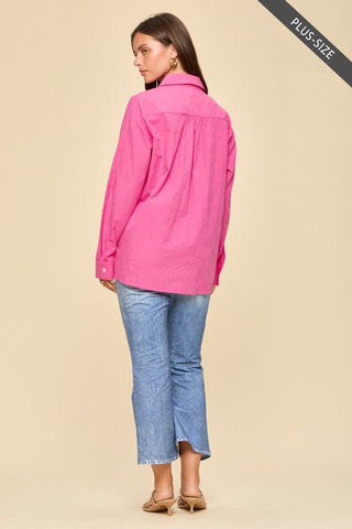 Bailey Embroidered Button Up Top - Hot Pink/Off White PREORDER