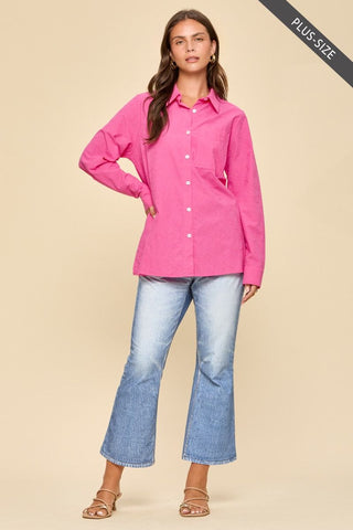 Bailey Embroidered Button Up Top - Hot Pink/Off White PREORDER