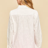 Bailey Embroidered Button Up Top - Hot Pink/Off White PREORDER