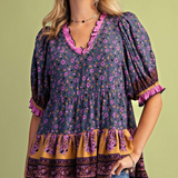 Printed Rayon Poplin Peplum Woven Top PREORDER