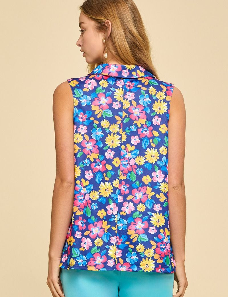 Meadow Blooms Sleeveless Top - Royal Multi PREORDER