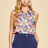 Meadow Blooms Sleeveless Top - Navy Multi PREORDER