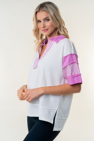 White Birch White w/ Pink Stripe Top - FINAL SALE