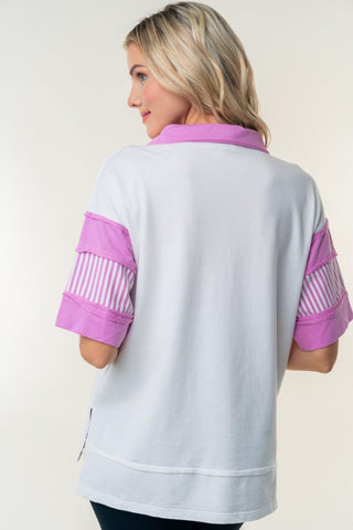 White Birch White w/ Pink Stripe Top - FINAL SALE