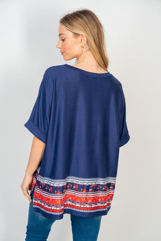 White Birch Navy Border Print Top - FINAL SALE