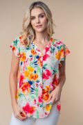 White Birch Flutter Sleeve Floral Top - FINAL SALE