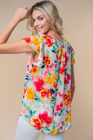 White Birch Flutter Sleeve Floral Top - FINAL SALE