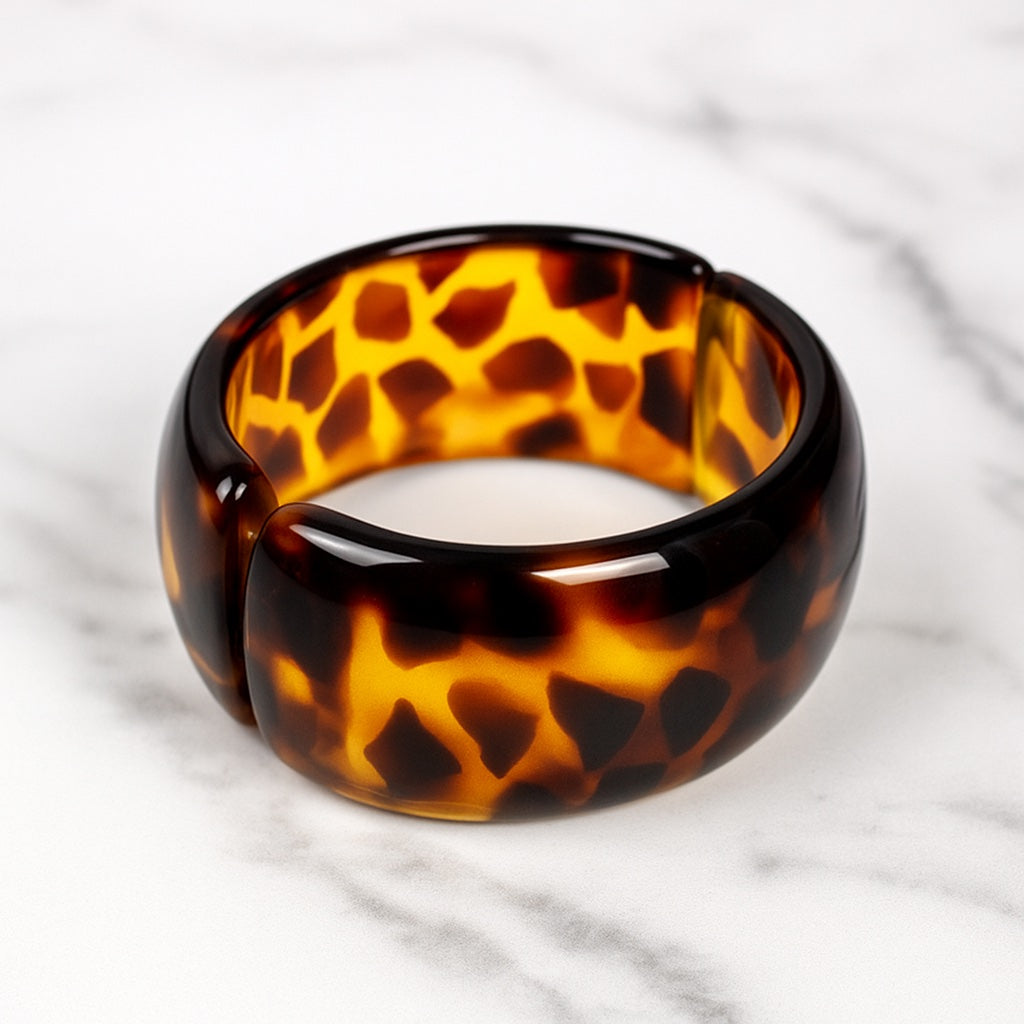 Tortoise Spotted with Gold Lining â€“ Vintage Lucite Clamper Bracelet