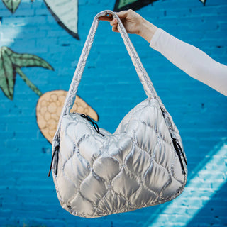 Metallic Silver Wave Quilted Hobo Tote Bag  - PREORDER