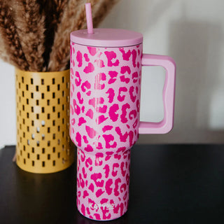 Modern Light Pink Leopard 38 Oz Tumbler Cup w/ Handle  - PREORDER